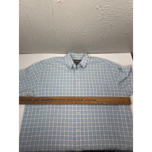 Eddie Bauer Shirt Mens Blue Check Button Up Hiking Casual Short Sleeve Sz Large - Picture 5 of 5